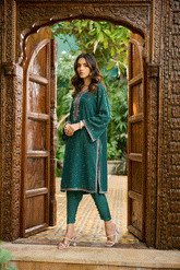 DA-2277 GREEN EMBROIDERED KURTA WITH TROUSER